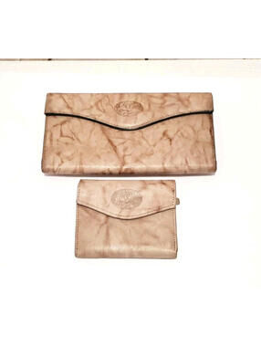 Vintage Lady Buxton Wall Top Grain Cowhide Tan-Genuine Leather Wallet Set
